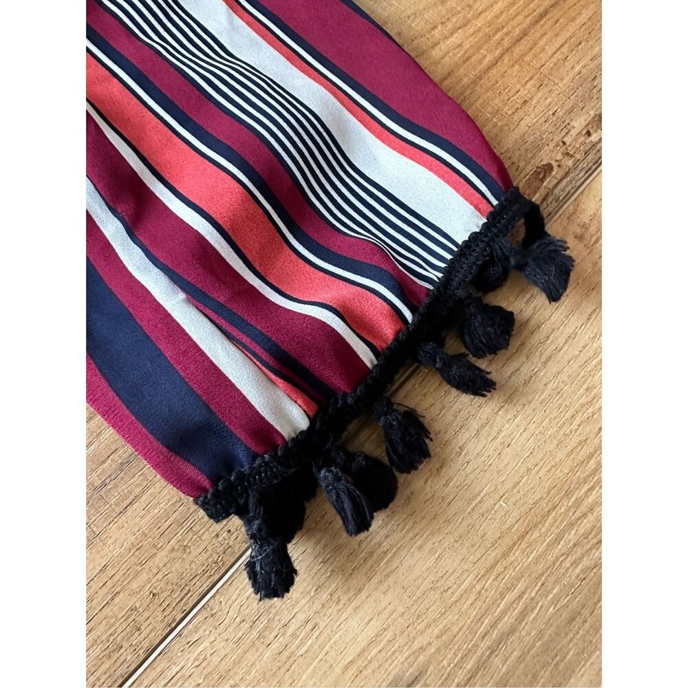Lavender Field Top Blouse Small Red Women's Tassel Fringe Quarter Sleeve Stripes - Picture 3 of 6